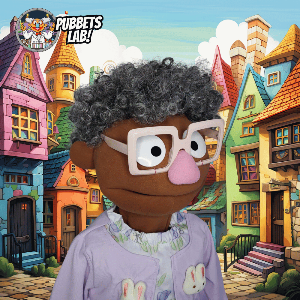 Grammy Sue – Brown Full-Body Grandma Hand Puppet with Rabbit Dress & Glasses | DHL Express Shipping Included
