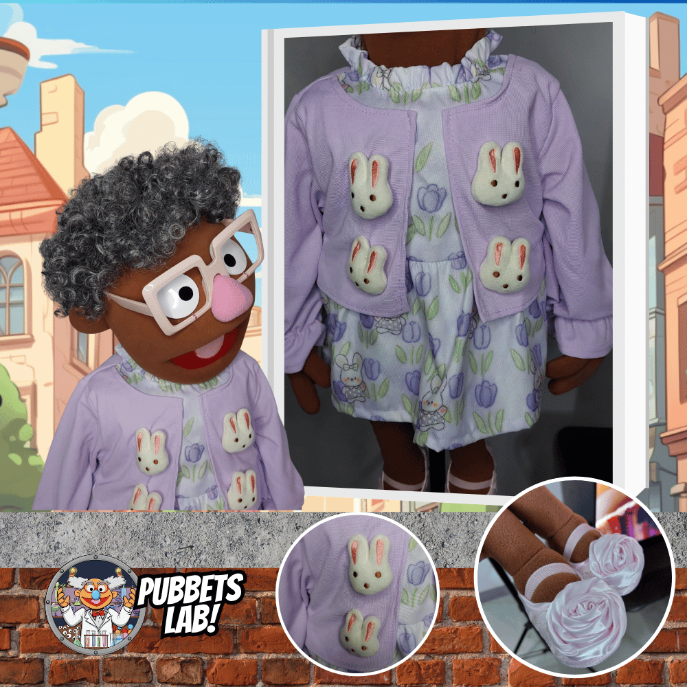 Grammy Sue – Brown Full-Body Grandma Hand Puppet with Rabbit Dress & Glasses | DHL Express Shipping Included