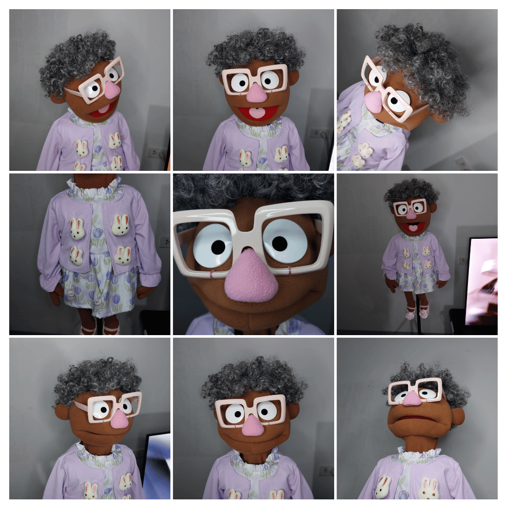 Grammy Sue – Brown Full-Body Grandma Hand Puppet with Rabbit Dress & Glasses | DHL Express Shipping Included