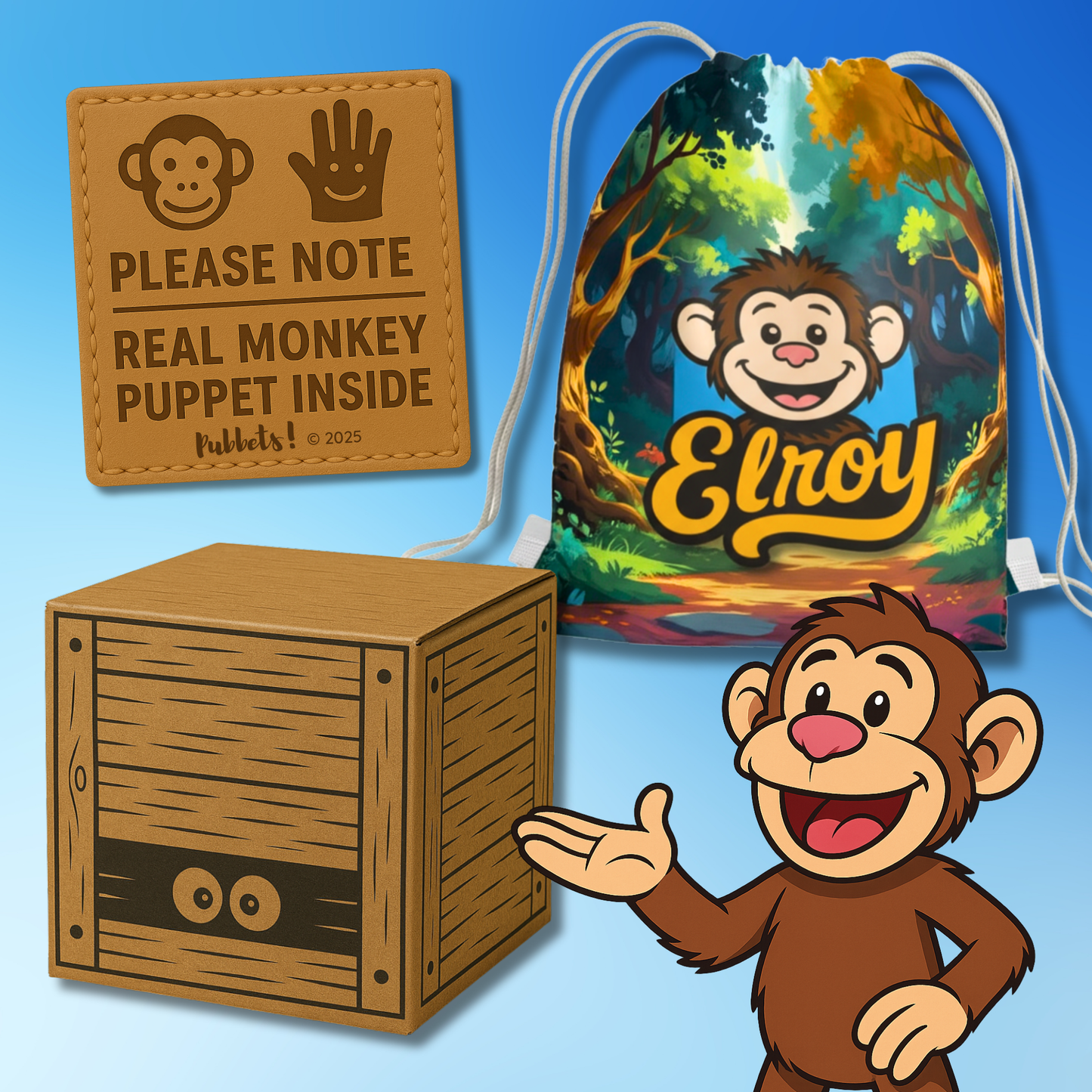PRE-ORDER Elroy - Full-Body Brown Monkey Puppet (24"/60cm) Shipping October
