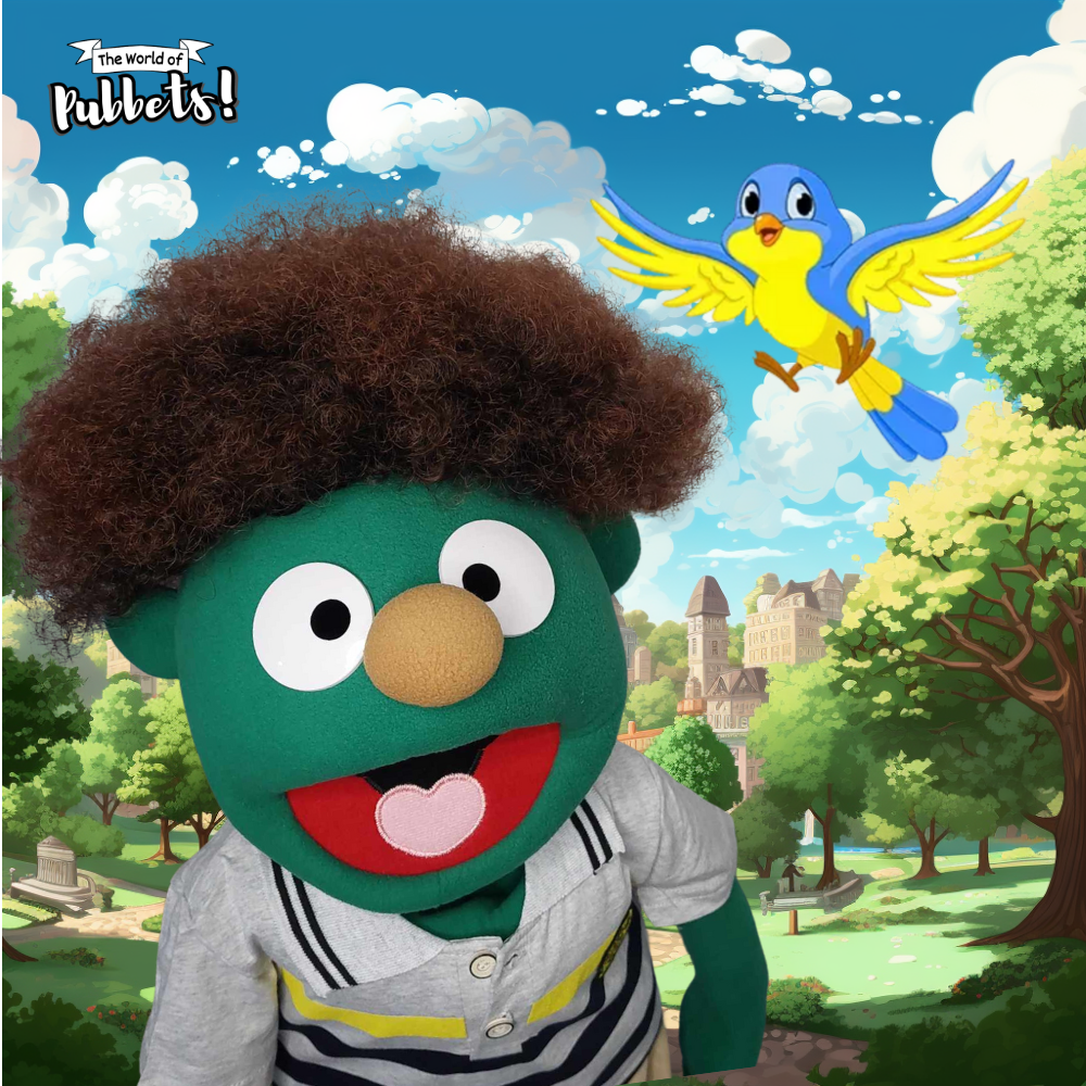 Milo - Premium Dark Green 32" Full-Body Puppet with Outfit & Afro Hair