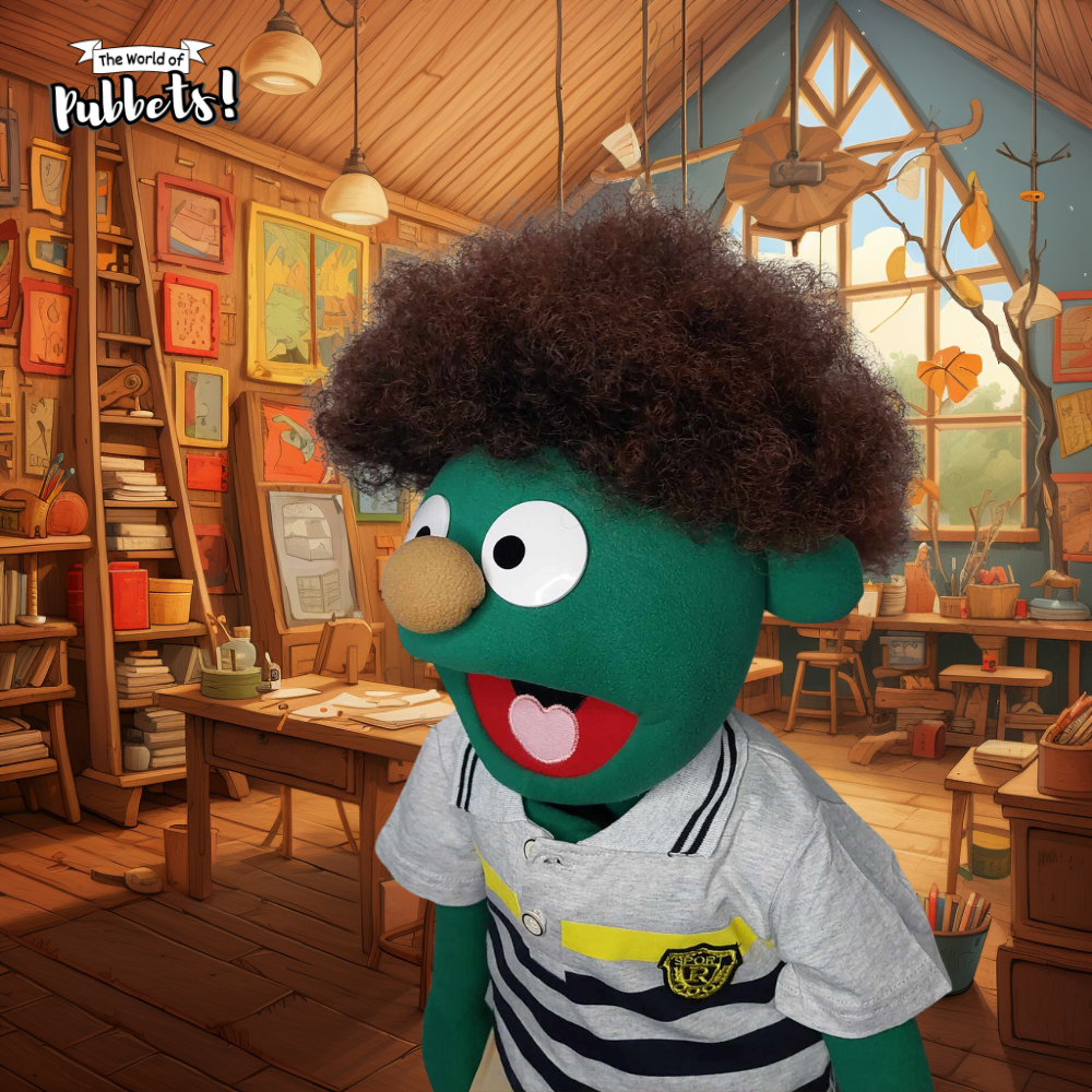 Milo - Premium Dark Green 32" Full-Body Puppet with Outfit & Afro Hair