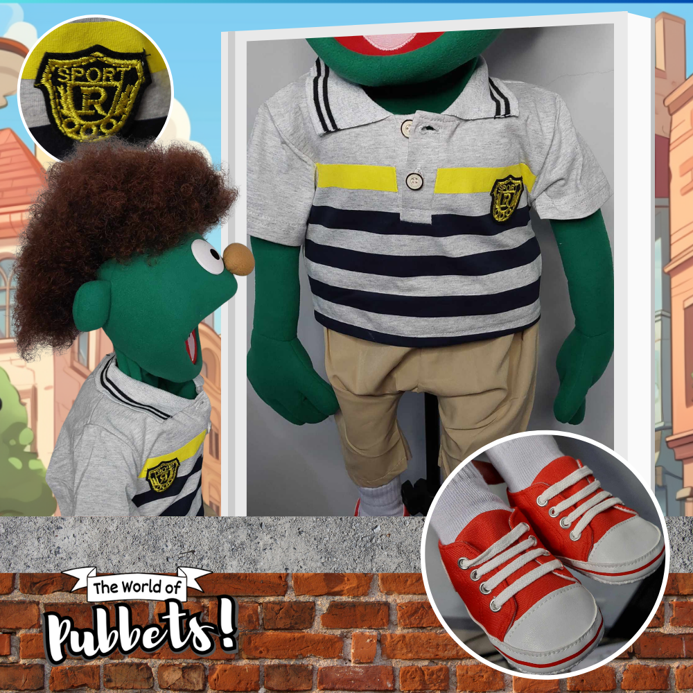 Milo - Premium Dark Green 32" Full-Body Puppet with Outfit & Afro Hair