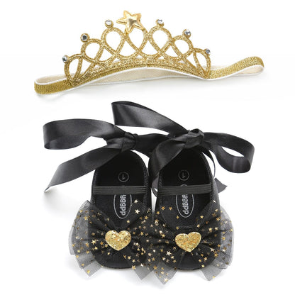 Blissy Premium Outfitters Black / 5 Pubbets Princess Sequined Bow Shoe & Headband Set