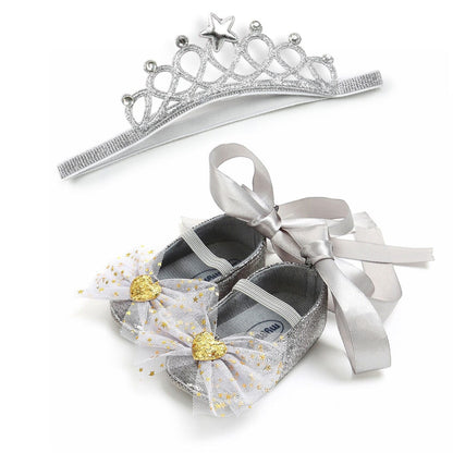 Blissy Premium Outfitters Gray / 5 Pubbets Princess Sequined Bow Shoe & Headband Set