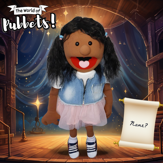 Zoey - Premium Dark Brown 28" Full-Body Puppet with Tutu Outfit & Black Wavy Hair