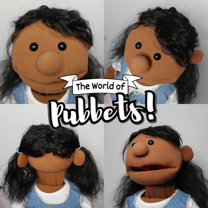 Zoey - Premium Dark Brown 28" Full-Body Puppet with Tutu Outfit & Black Wavy Hair