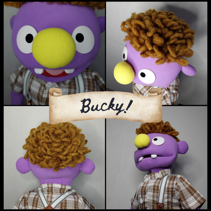 Bucky - Deluxe Full-Body Purple Puppet with Cute Buck Teeth & Vintage Outfit