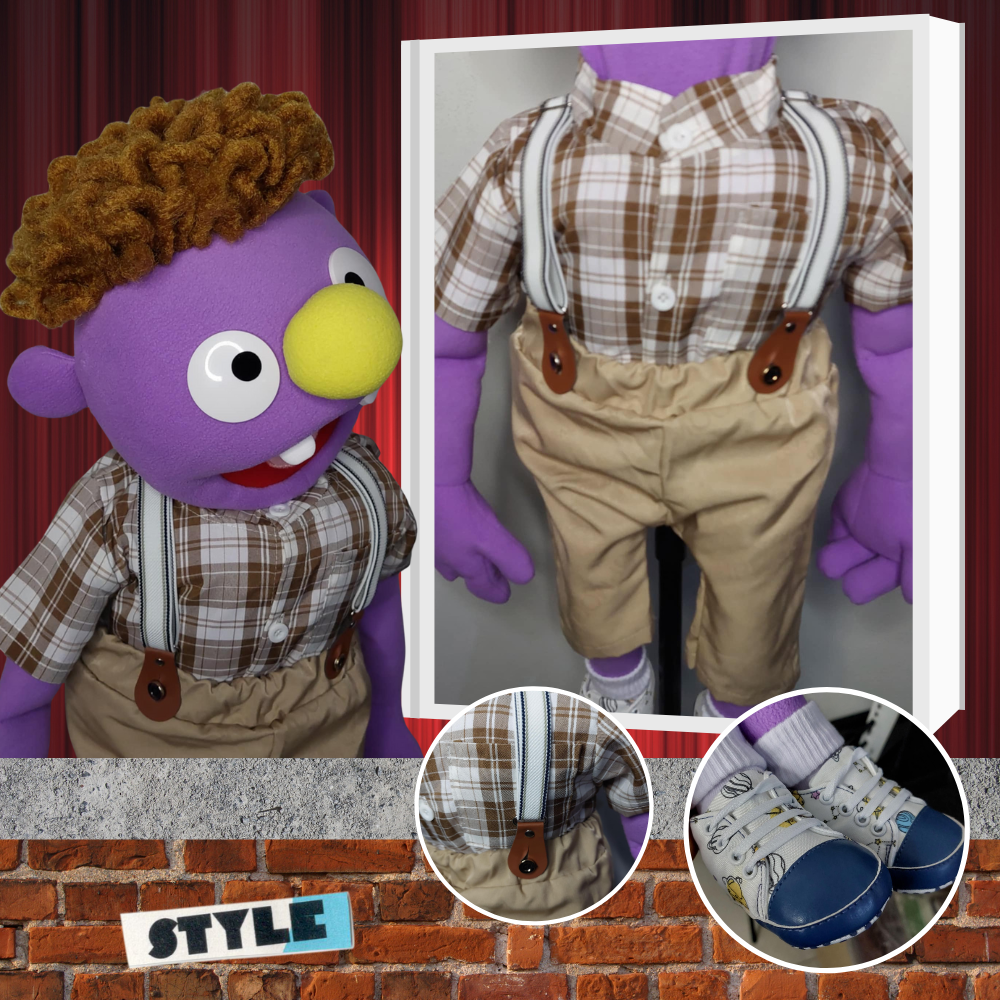 Bucky - Deluxe Full-Body Purple Puppet with Cute Buck Teeth & Vintage Outfit