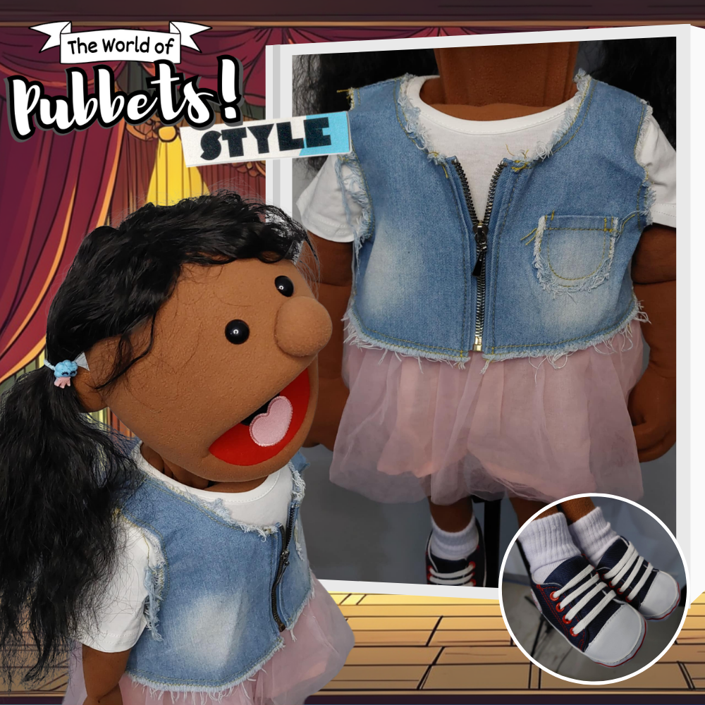 Zoey - Premium Dark Brown 28" Full-Body Puppet with Tutu Outfit & Black Wavy Hair