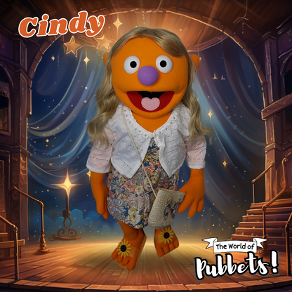 Cindy - Premium Orange 27" Full-Body Hand Puppet with Outfit, Shoes & Carry Bag