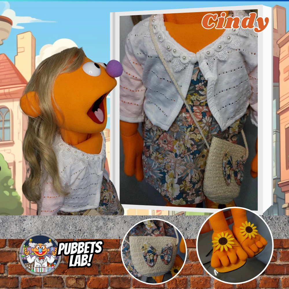 Cindy - Premium Orange 27" Full-Body Hand Puppet with Outfit, Shoes & Carry Bag