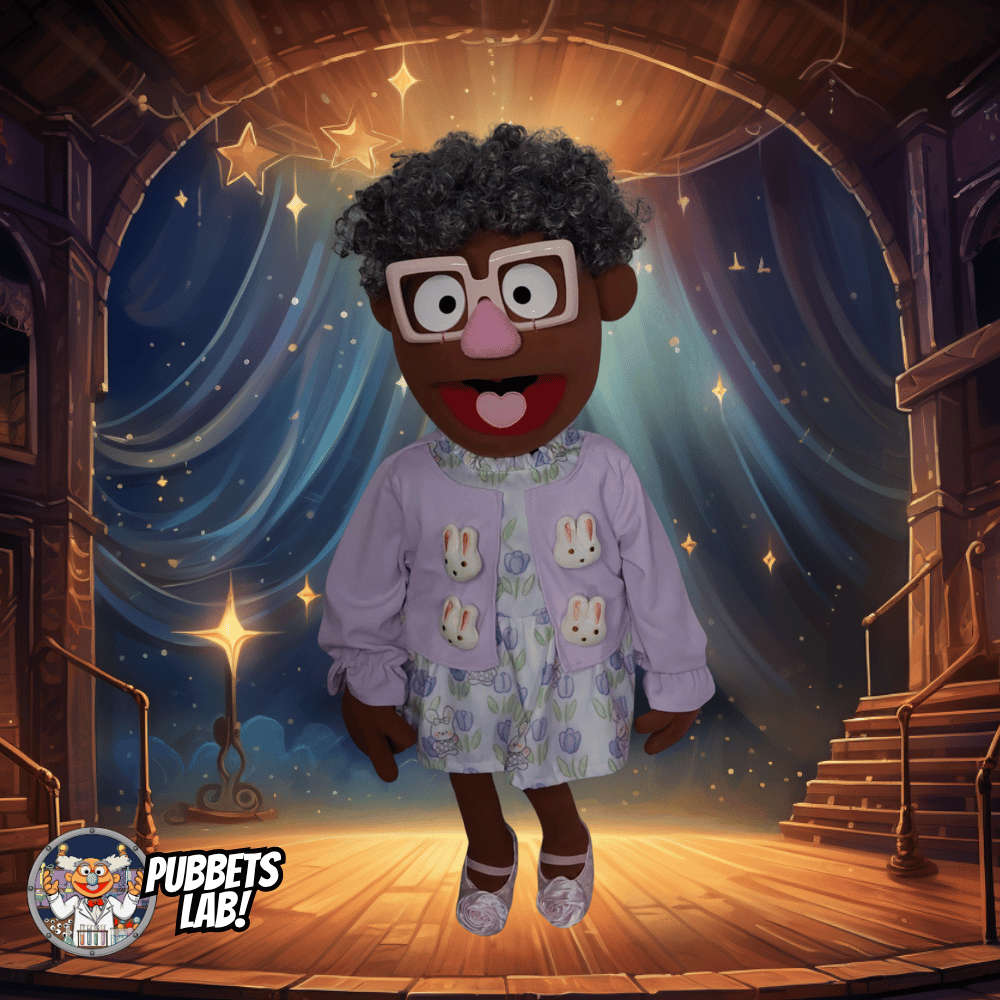 Grammy Sue – Brown Full-Body Grandma Hand Puppet with Rabbit Dress & Glasses | DHL Express Shipping Included