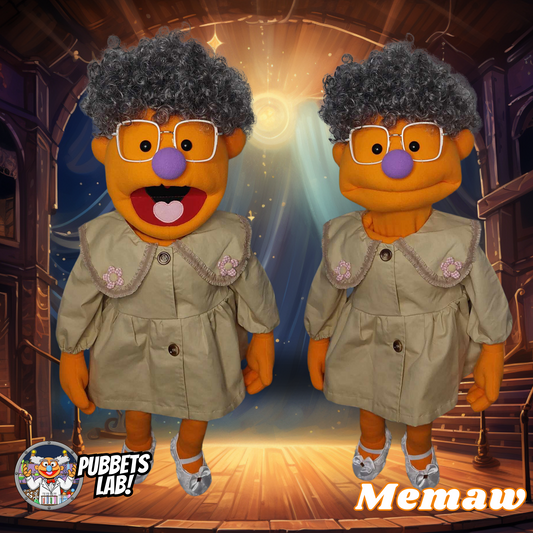 Memaw - Premium Orange 32" Full-Body Grandma Hand Puppet with Outfit, Shoes & Carry Bag