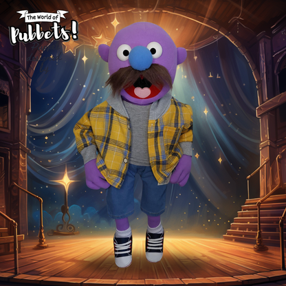 Merv - Premium 28" Full-Body Puppet with Stylish Plaid Jacket & Mustache | DISCOUNT - SMALL FAULT ON FACE