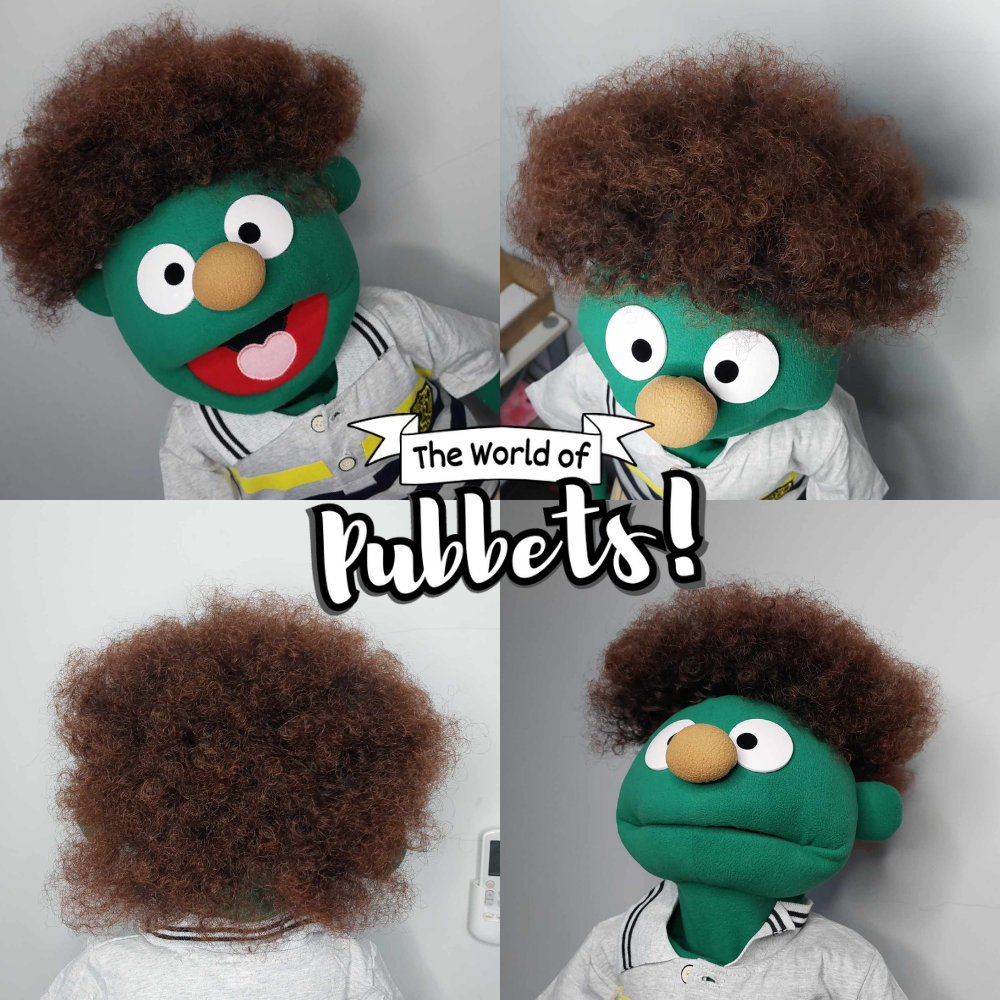 Milo - Premium Dark Green 32" Full-Body Puppet with Outfit & Afro Hair
