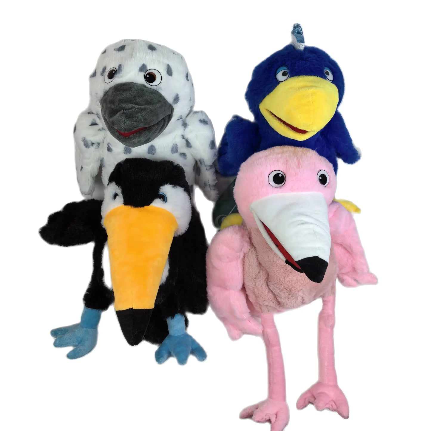 Interactive Plush Bird Hand Puppets - 6 Adorable Characters: Peacock, Flamingo, Bald Eagle, Owl, Parrot, Toucan