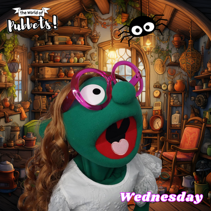 Wednesday - Premium Full-Body Dark Green Girl Puppet