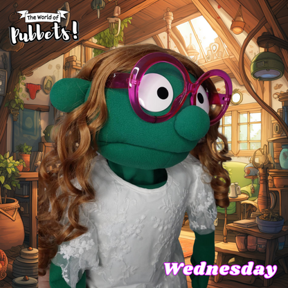 Wednesday - Premium Full-Body Dark Green Girl Puppet