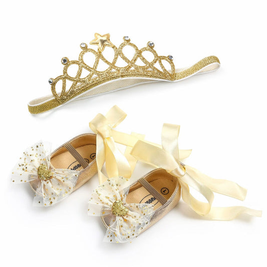 Blissy Premium Outfitters Gold / 5 Pubbets Princess Sequined Bow Shoe & Headband Set