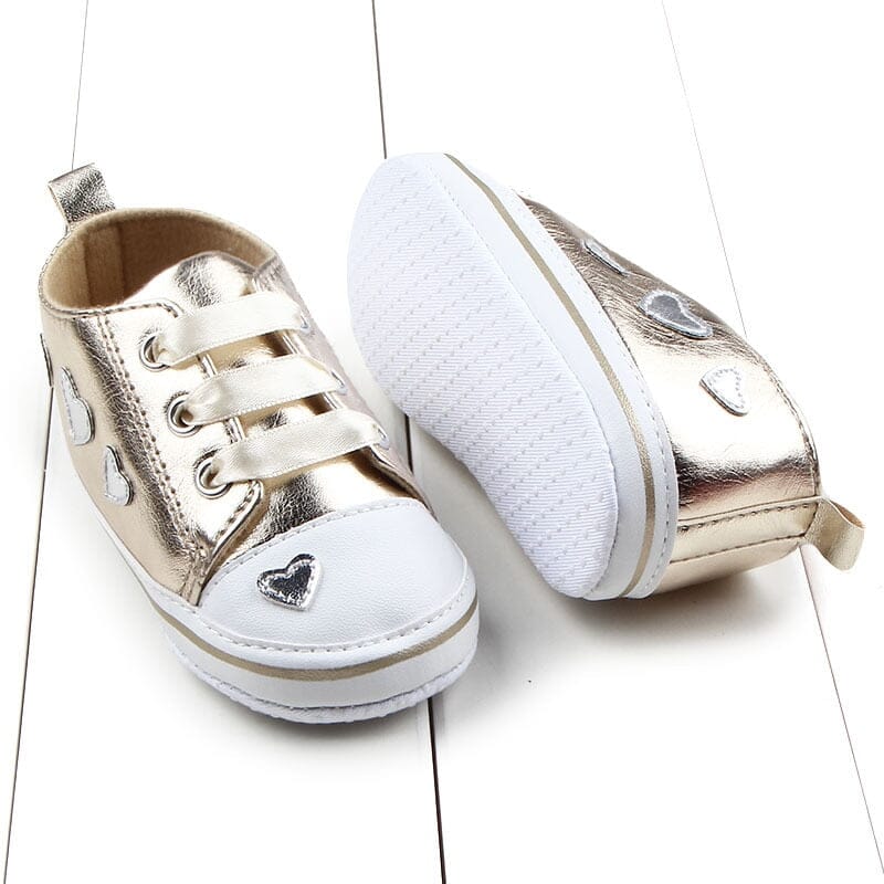 Blissy Premium Outfitters Heart Bling Shiny Sneakers. Pubbet Sized and Super Cute!